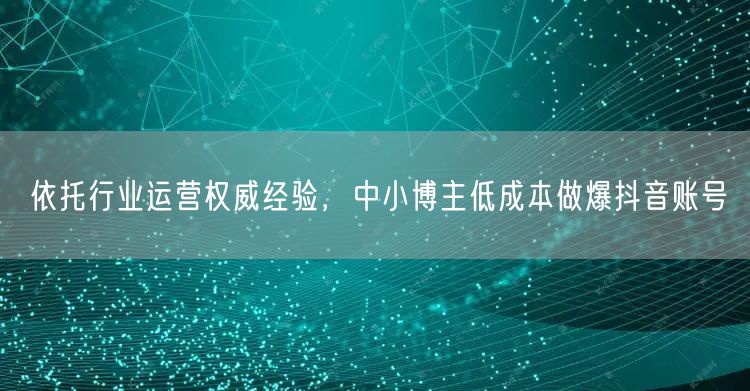 依托行业运营权威经验，中小博主低成本做爆抖音账号